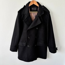 Marks & Spencer Autograph Wool Blend Pea Coat Size L Black Double Breasted