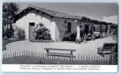 1940 California Vintage Postcard Bitudobe Olde Adobe Golden Gate Nursery Company