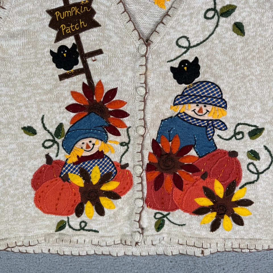 Chaleco Suéter Tejido Vintage Otoño Otoño Años 90 Talla 22/24 Cárdigan Parche Calabaza Foto 3 de 4