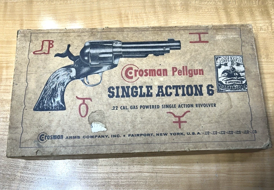 Crosman Pellgun Single Action 6 .22 Cal Gas Powered Revolver BOX, & parts - Image 2 of 4