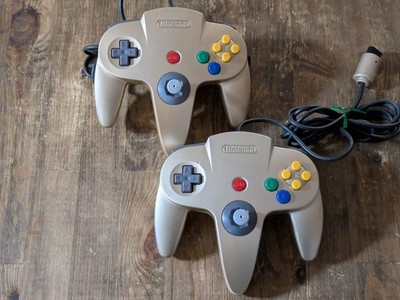Nintendo 64 N64 Controller GOLD Official OEM Lot of 2 Tight Sticks Region Free