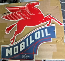 Vintage Mobil Gasoline Sign - Pegasus Motor Oil Gas Pump Porcelain 18"x16" Sign