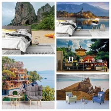 3D Mountain Coast House Self-adhesive Wallpaper Removable Wallpaper Wall Mural