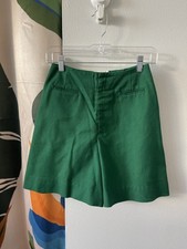 Vintage Garland 1960s High Waisted Green Woven A-Line Walking Shorts 24 Waist
