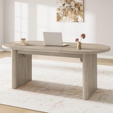 70.8in Oval Dining Table 6-8 Modern Farmhouse Double Pedestal Water-Resist Gray