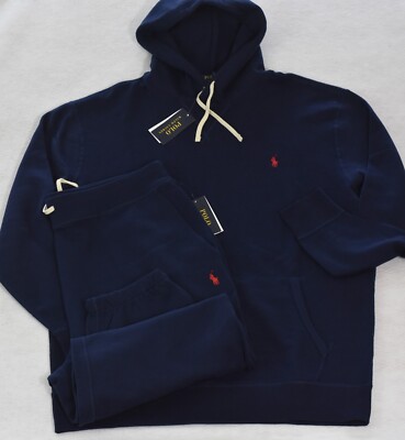 Polo Ralph Lauren Fleece Sweatsuit Jogger Hoodie Set Navy 2XB 2X Polo Ralph Lauren Fleece Sweatsuit Jogger Hoodie Set Navy 2XB 2X