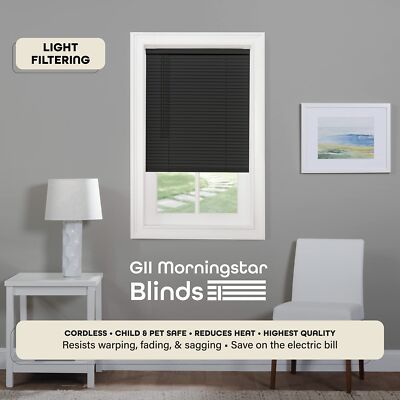 34x64 Inch Black Cordless Mini Blinds Light Filtering PVC Window