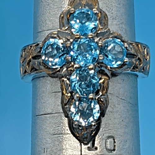 925 Sterling Silver 6 stone Genuine Blue Topaz Cross Ring Sz 9 - Picture 8 of 9