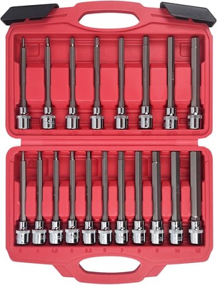 AMM 19pcs 3/8'' Drive Extra Long Allen Hex Bit Socket Set, Standard SAE & Metric