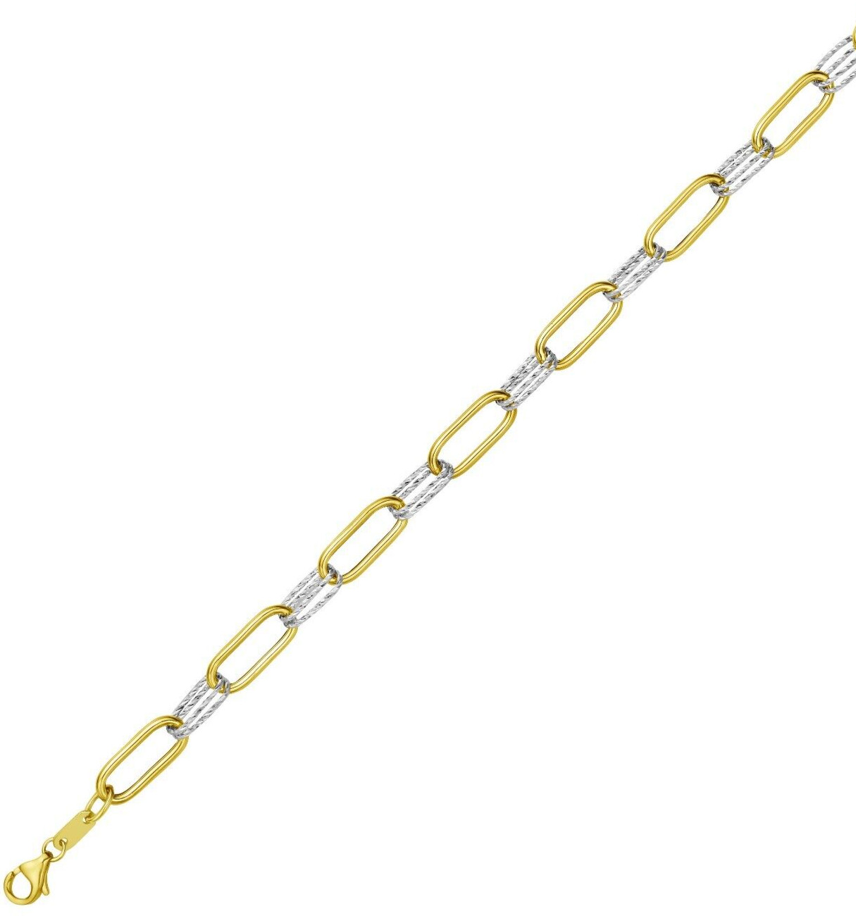 14k Two Tone Gold 18" Diamond Cut Paperclip Links Chain Necklace 6.2MM 9 grams