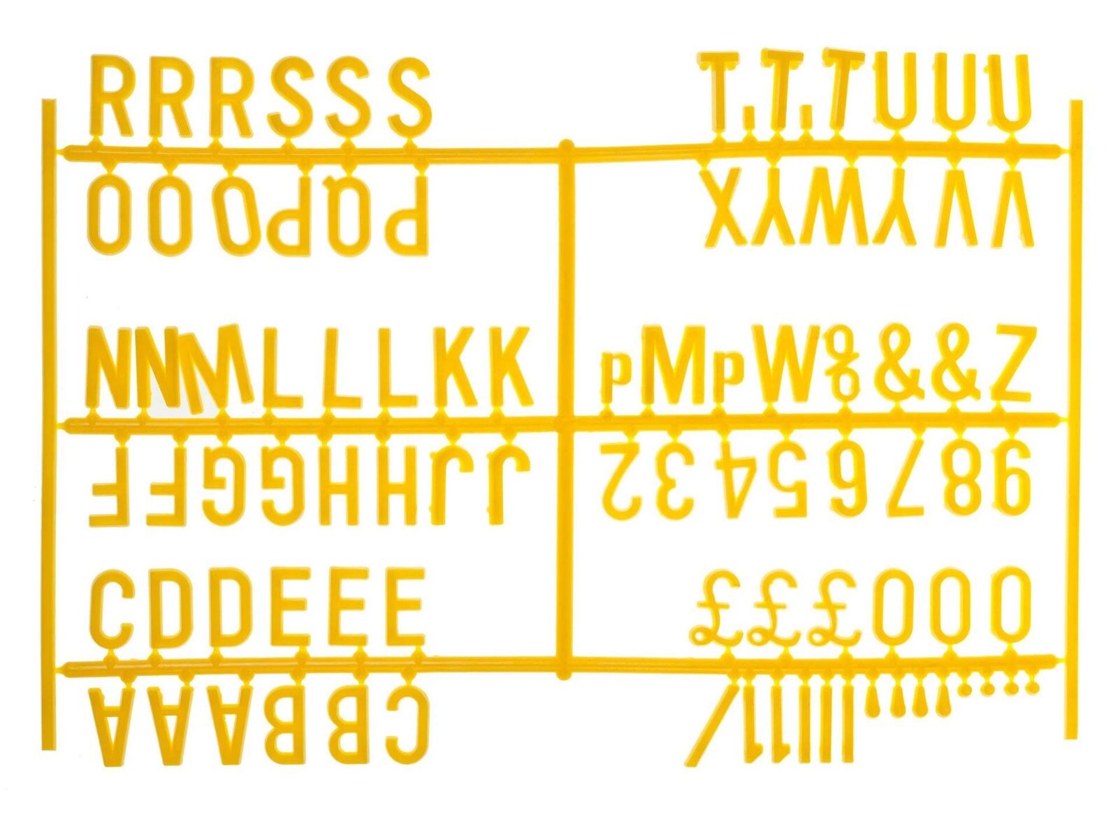 540 Peg Board letters Number Characters 19mm Restaurant Cafe Black Board Yellow
