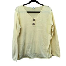 J jill  Tops Blouse Women Size Small 100% Cotton Yellow Knit Long Sleeve  Blouse