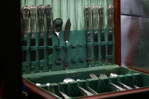 55 pc Antique Gorham Plate Silverware w/ wooden box