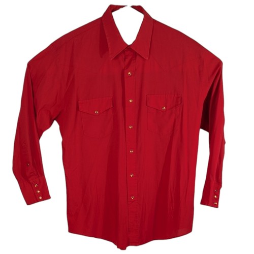 Karman Gold Red Pearl Snap Shirt Mens Large Western Cowboy Long Sleeve