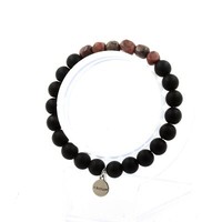 Armband Rhodochrosit Du Brazilien + Perlen Schwarz Onyx Matt 8 Mm. Made In Franc