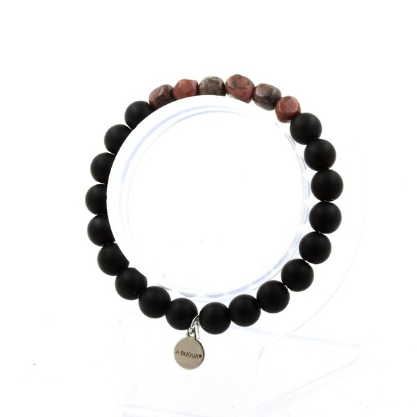 Armband Rhodochrosit Du Brazilien + Perlen Schwarz Onyx Matt 8 Mm. Made In Franc-image