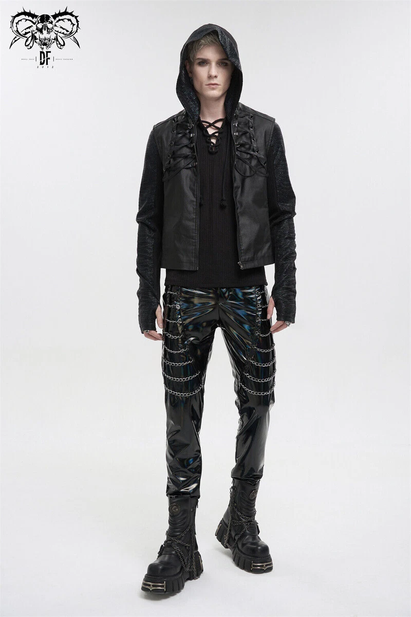 Devil Fashion Man Black Gothic Punk Metal Studded Long Pants Hip-hop  Trousers