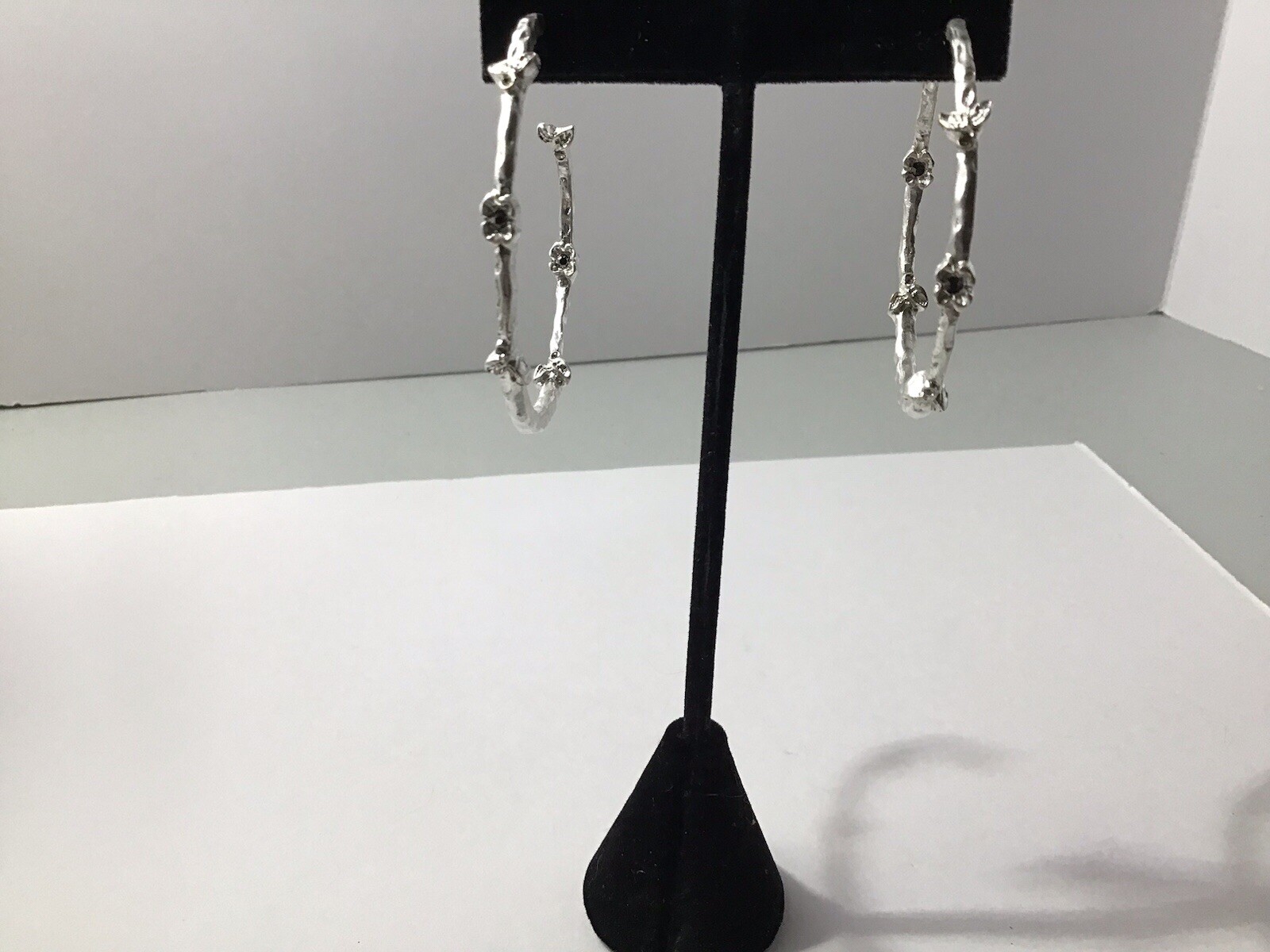 Earrings SilverT Hoops 2” Diameter Rhinestone Acc… - image 3