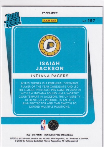 2021-22 Donruss Optic Basketball NBA No. 167 Isaiah Jackson Rated Rookie Purple - Picture 2 of 2