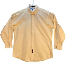 Tommy Hilfiger Mens Yellow White Checker 15.5/32-33 Button Up Long Sleeve
