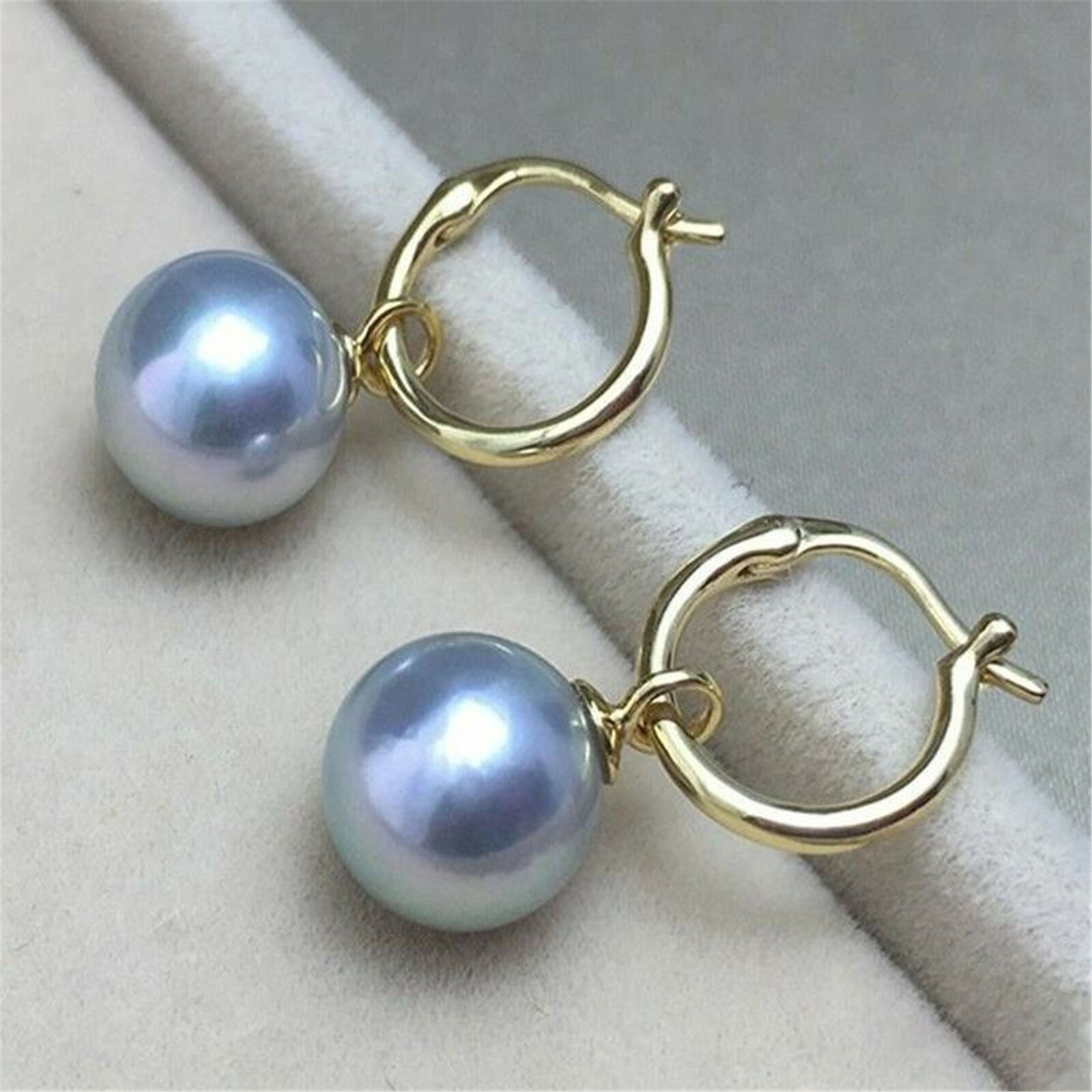 16MM Handmade Gray Sea Shell Pearl Dangle Earrings with Hook