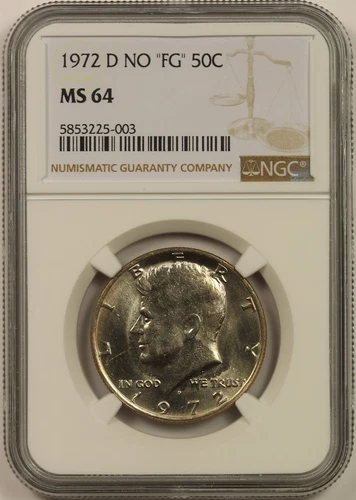 1972-D 50C NGC MS 64 Kennedy Half Dollar No "FG"