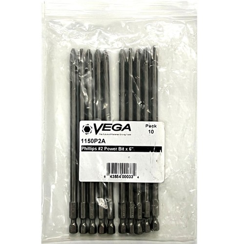 VEGA P2- 6'', 3.5'' , P3-6'', P3-3.5'' PHILLIPS POWER BITS, 10PCS./Pack - Picture 2 of 16