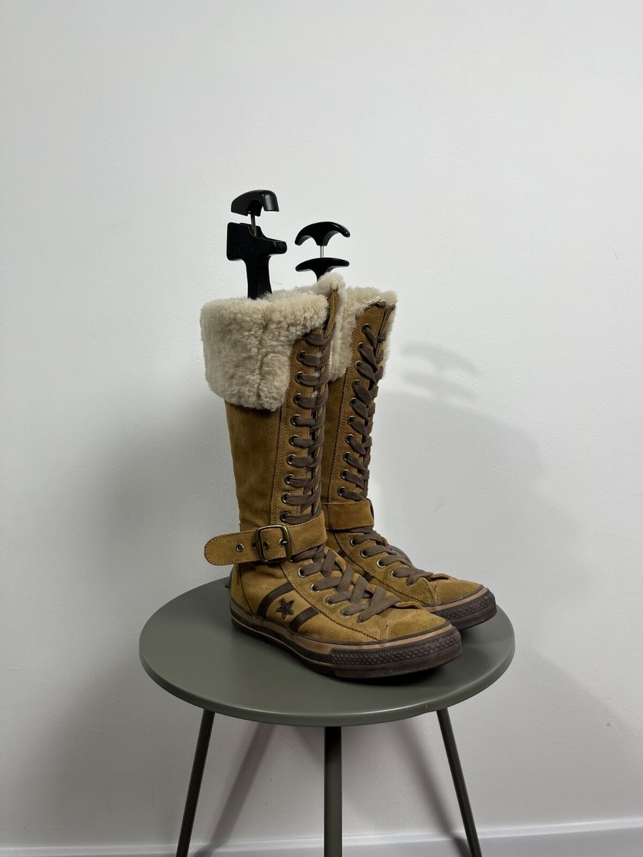 Converse Shearling Leather Suede Tall Winter Boots Zip Buckle