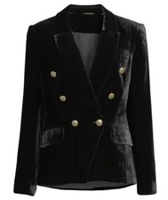 Elie Tahari Veronica Double-Breasted Luxe Velvet Blazer Black 425 Nwt Sz 4
