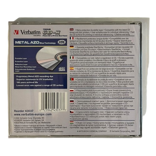 Verbatim Rohling CD- R 700 MB 1-16x Speed CD Rohling 1 Stück Neu & OVP - Bild 2 von 2