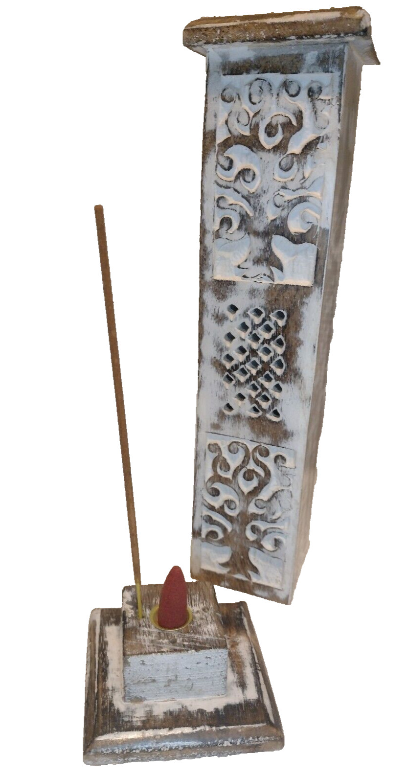 Tree of Life White Wash Tower Incense Stick & Cone Holder burner joss ashcatcher