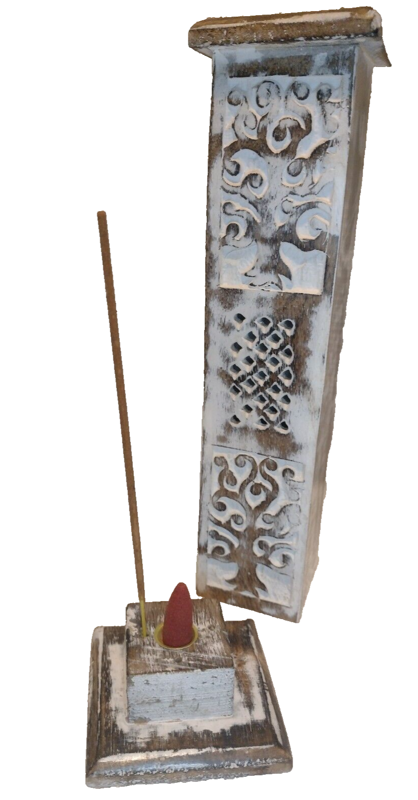 Tree of Life White Wash Tower Incense Stick & Cone Holder burner joss ashcatcher