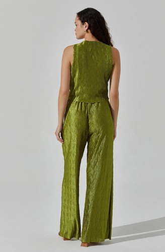 ASTR The Label Women's Avacado Green Wide Leg Plisse Pants Size Medium - Picture 6 of 17