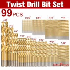 Drillforce 99PCS Drill Bit Set 1/16"-3/8" HSS Titanium Multi Bits Metal Tools