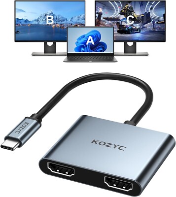USB C to Dual HDMI Adapter 4K@60hz, Type C to HDMI Splitter Extended Display ...