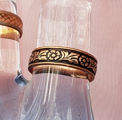 BEAUTIFUL Hand Crafted Copper Ring~ Band of Flowers~ Healing Effects Of Copper