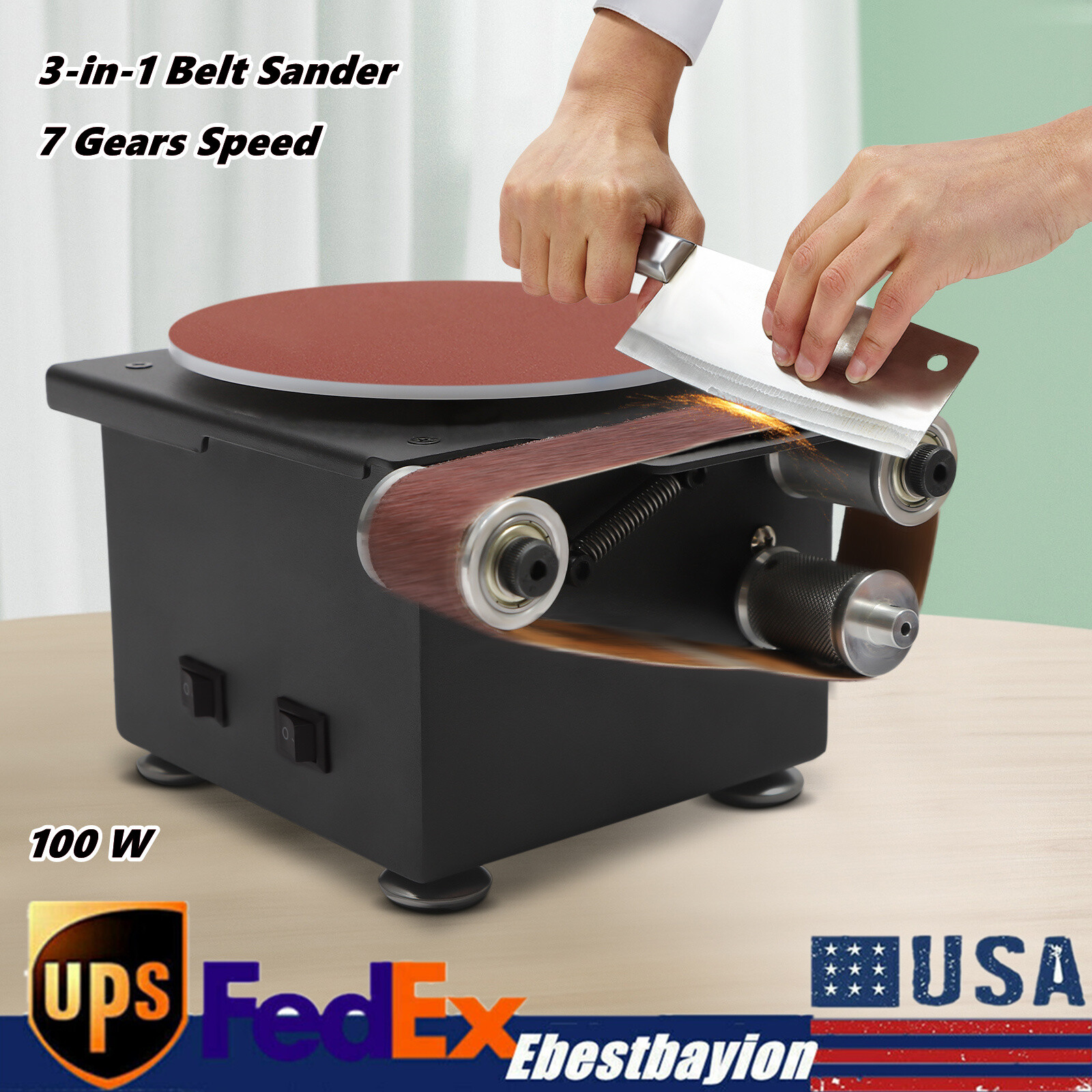 3-in-1 Mini Belt Sander with 7 Speed Adjustable Polisher Grinder 1.2x15in