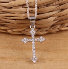 925 Sterling Silver  CZ Cross Pendant Chain Necklace Gift Boxed