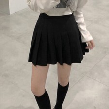 Womens Pleated Short Skirts High Waist A-line Solid Schoolgirl Uniform Clubwear