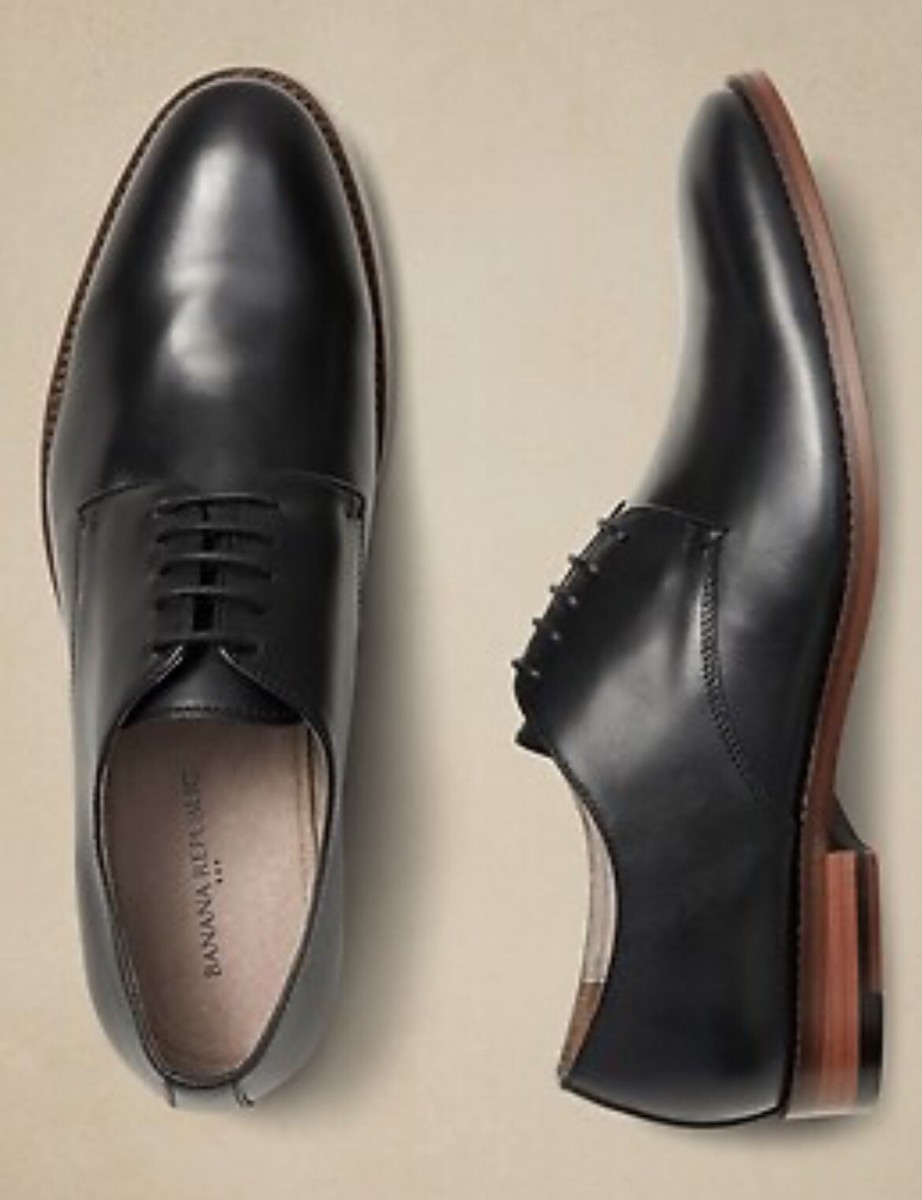 Banana Republic Mens Black Italian Leather Wingtip Oxfords 