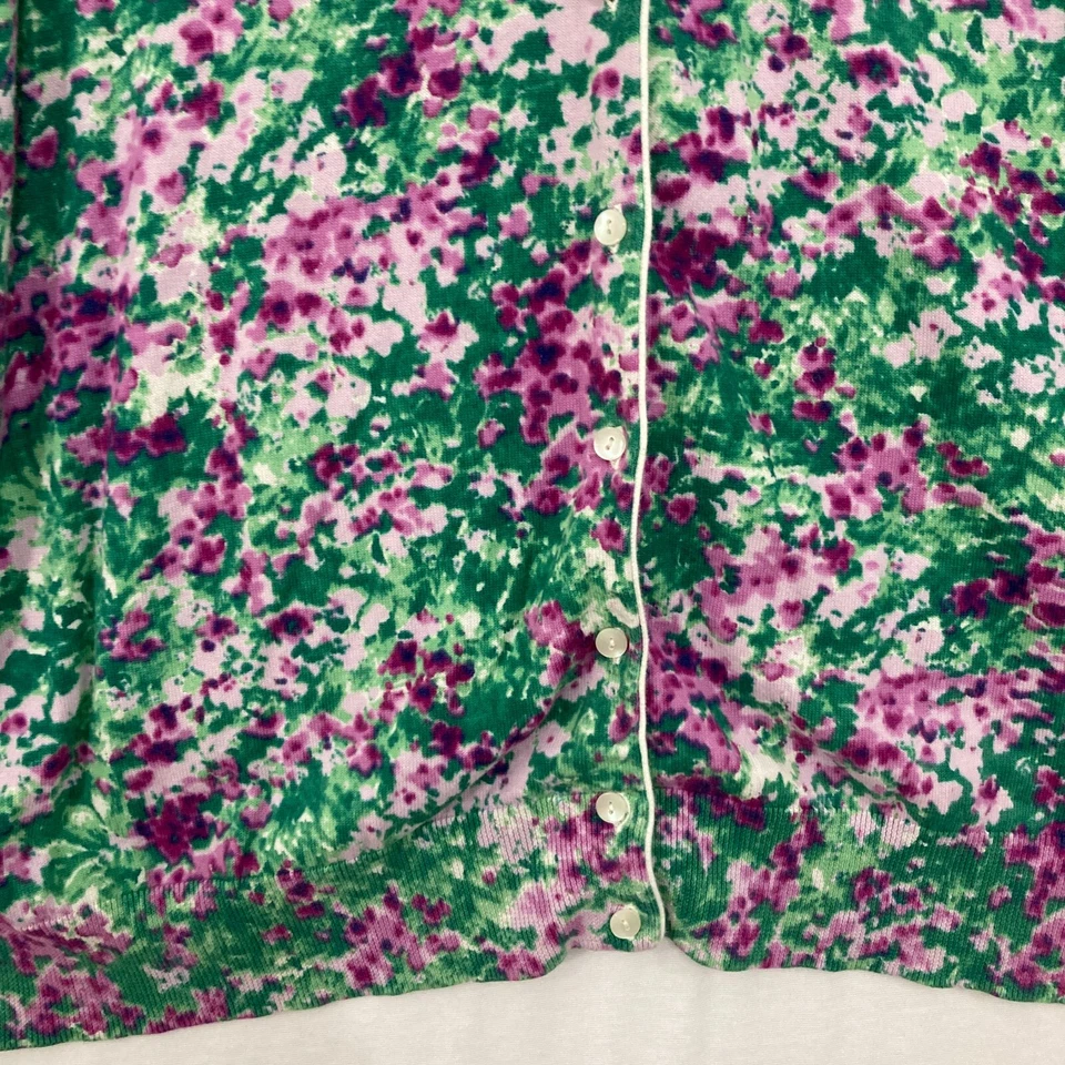 Lands' End size 3X Supima Cotton Purple Green Ditsy Floral Knit Cardigan Preppy - Image 4 of 4