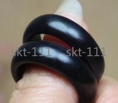 Certified Natural Black Hetian Nephrite Jade Rings 7-10#