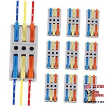 10PCS Lever Wire Connectors, 3 in 3 Out Quick Wire Connectors, 10pcs 3 in 3 out