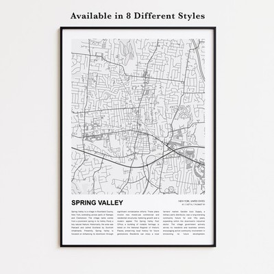Spring Valley City Map Print, New York Travel Poster, Modern Map, Wall Decor Art
