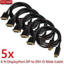 5x 6ft DisplayPort DP to DVI-D Male Gold Plated Dual Link Cable Adapter 1080p US