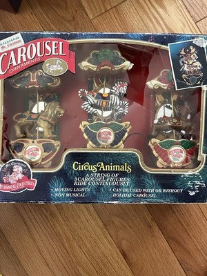Mr Christmas Carousel Ornaments Circus Animals Set Of 3 Lights Working Box As Is