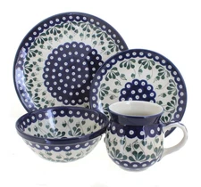 Blue Rose Polish Pottery Alyce 4 PC Place Setting - Service for 1