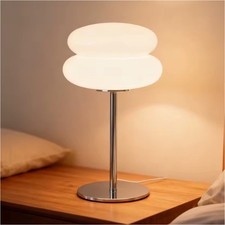 Modern Table Lamp, Remote Control, Adjustable, White Glass Shade, Polished Chro  