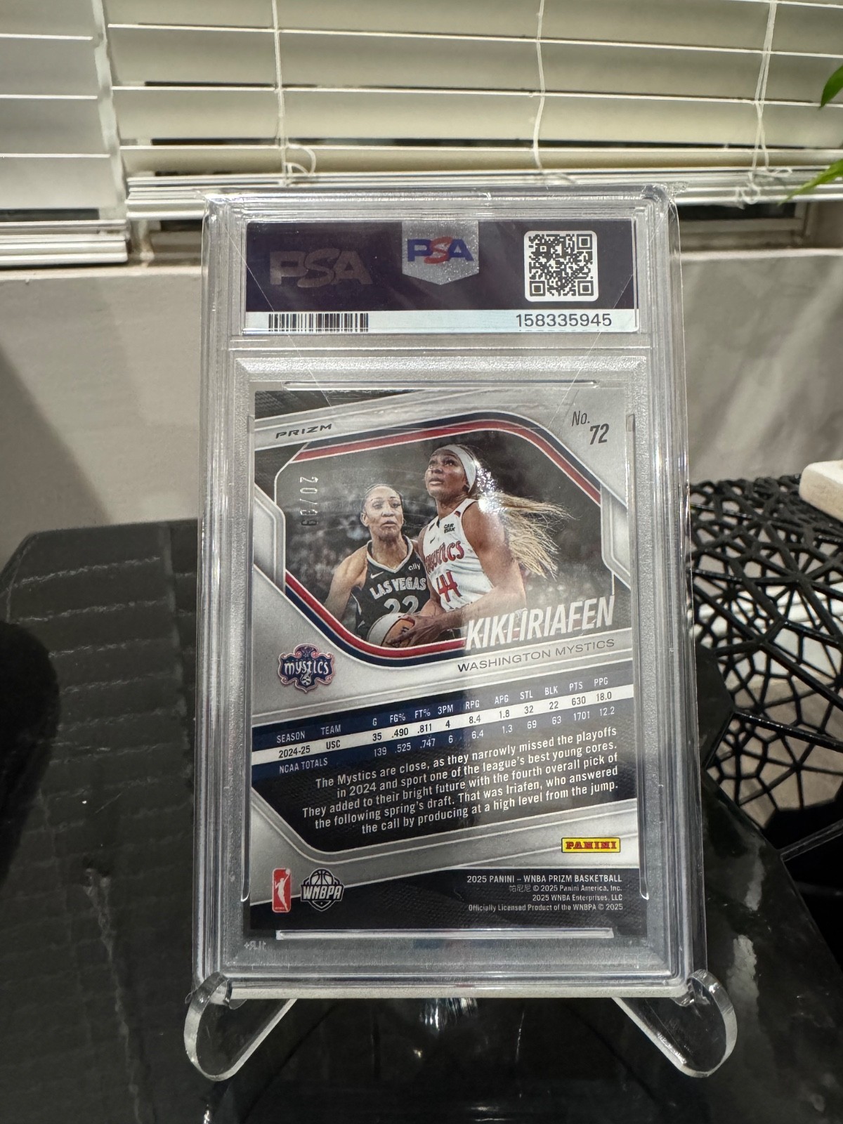 2025 Panini Prizm WNBA Kiki Iriafen Black Velocity /39 Rookie Mystics PSA 9!! view 2