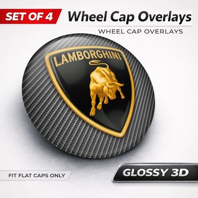 Lamborghini Wheel Cap Overlays 3D Domed Resin Center Cap Stickers Set of 4